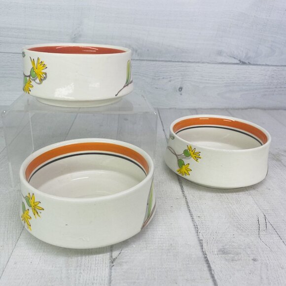 Mancer Italy ORANGE YELLOW FLORAL Hand Paint Stackable Ceramic Bowl Set 3 Flaw - Picture 4 of 16